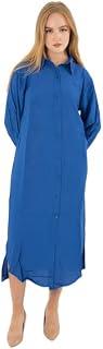 Mosca Women's Wear Long Linen Shirt Dress with Classic Long Sleeves