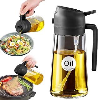 YARRAMATE Olive Oil Dispenser, 2 in 1 Oil Sprayer for Cooking, 470ml Glass Oil Spray Bottle, Food-grade Oil Dispenser and Oil Sprayer for Kitchen, Salad, Frying, BBQ (02 Black)