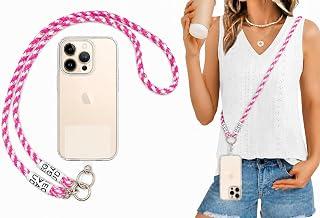 Dl3 Mobilak Crossbody Phone Lanyard Strap, Adjustable Universal Nylon Neck Strap, Lanyard for Shoulder Bag, Compatible with Most Smartphones and Cases, Keychain, Bag Straps (Pink/White)