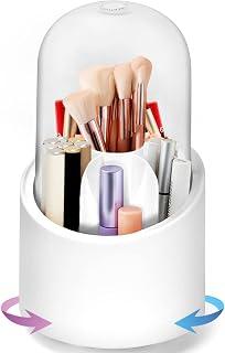 DoubleCare Makeup Brush Organizer, 360 Degree Rotating Multifunctional Pen Holder, Stationary Desk Organizer Multipurpose Acrylic (White-01)