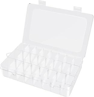 24 Grids Clear Plastic Organizer Box with Adjustable Dividers, Small Craft Organizers and Storage, Compartment Container for Bead, Nail Supplies, Jewelry, Fishing Tackle, Small Parts