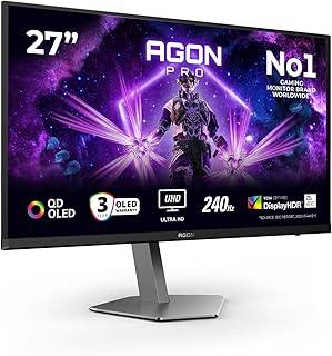 AOC Agon Pro AG276UZD - Flat Gaming Monitor QD OLED 27 Inches, 240 Hz, 0.03 ms, FreeSync Prem Pro, Comp. G-Sync, Height Adjustment, HDR400 (3840x2160, 2xHDMI, DisplayPort, USB Hub) Black