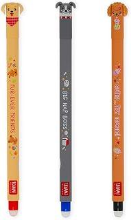 Legami - Set of 3 Fur-ever Friends Erasable Gel Pens, Pens with Thermosensitive Erasable Ink, Black, Blue, Red, Erases Without Consuming the Sheet, 0.7 mm Tip