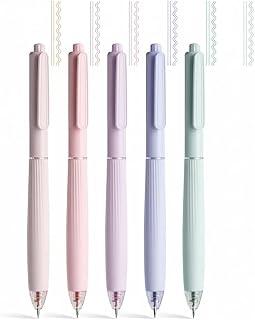 Retractable Colorful pens, Pastel Colored Gel Pens with Quick Dry Ink, Aesthetic and Cute Pens, 0.5mm Fine Point, Aesthetic Pens for Journaling Note Taking, Cute Office School Supplies, 5Pcs (Morandi)