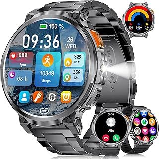 عرض حصري على ESFOE 1.85" Large Screen Smart Watches for Men Compatible with iOS Android, LED Flashlight/730mAh Large Battery, Fitness Tracker with Heart Rate/Sleep Monitor/100+ Sports Mode, Bluetooth Call (Black) - عروض أمازون السعودية