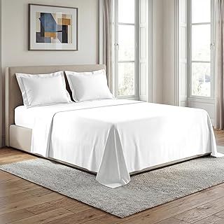 عرض حصري على Pizuna 100% Cotton King Size Bed Sheet Set White for Double Size Bed, 400 Thread Count Luxury Long Staple Cotton Sateen Weave Bedsheet Set (1 Flat Sheet, 1 Fitted Sheet, 2 Pillowcases) - عروض أمازون السعودية