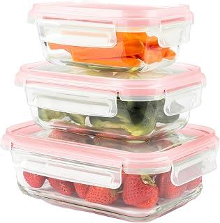 Home Fleek Glass Hermetic Food Storage Box – Food Storage Container, Glass Container for Food Preservation Small Spaces for Microwaves and Freezers (Set of 3, Red)