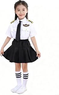 عرض حصري على 5-Piece Set Of White Pilot Clothing For Girls, Including A Top, Skirt, Tie, Shoulder Patches, And Socks. Black And White Color Matching Clothing,Flight Aattendant And Captain Uniforms. - عروض أمازون السعودية