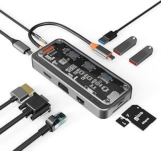 عرض حصري على Docking Station, 10-in-1 USB C Dual Monitor Dock Station, HDMI 4K, VGA, 3 USB Port, SD/TF, 3.5mm Audio, PD 100W, Ethernet Multiport Adapter for Windows MacBook Air Pro Dell HP, 1 Pack, Gray - عروض أمازون السعودية