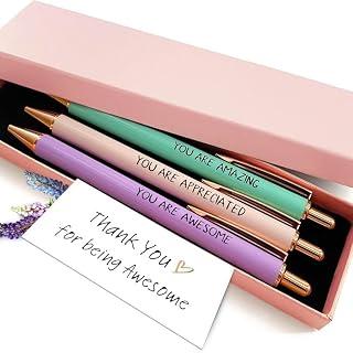 3 Pieces Engraved "Thank You" Ballpoint Pen Set in Gift Box (Purple/Pink/Green), Smooth Writing Motivational Pens for Teacher &amp; Colleagues, Office &amp; Classroom Gift Pen Set for Daily Use