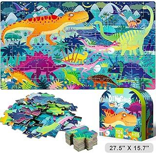 عرض حصري على 27.5" X 15.7" Puzzles for Kids Ages 4-8, Preschool Learning &amp; Education Toys, Jigsaw Puzzles for Kids Ages 6-10, Toddler Puzzles Floor Puzzle Games with Storage Box (Dinosaur Age Puzzle) - عروض أمازون السعودية