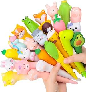 LinJie Cute Cartoon Gel Ink Pens, 12-Pack Squishy Animal and Fruit Shaped Pens for Kids and Students, 0.5 mm Refillable Multicolor Rollerball Pens for School Supplies, Journaling and Gifts