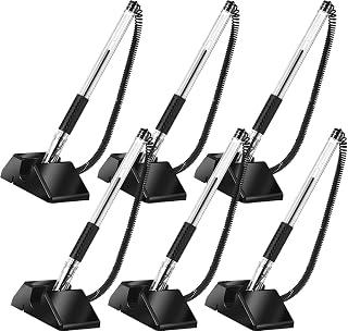 6 Pcs Counter Pens with Chains, KASTWAVE Secure Desk Pens with Holder, Black 0.5mm Ballpoint Pen Set for Office Reception, Bank, Hotel, Home, Desktop Stationery Supplies