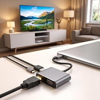 USB C to HDMI VGA Adapter 4-in-1 Type-C Hub with 4K HDMI &amp; USB 3.0 Aluminum Multiport Dongle for Laptop Projector &amp; Monitor