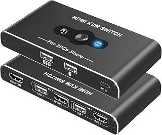 HDMI KVM Switch, Supports 4K@60Hz for 1 Monitor and 2 Computers, USB 2.0 Switch for Keyboard and Mouse Sharing, HDMI 2.0, Seamless Switching, High Performance, Perfect for Dual Computer Setup