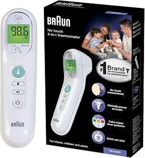 عرض حصري على Braun No Touch 3-in-1 Thermometer, BNT100 - Professional Accuracy and Color Coded Fever Guidance for Babies, Toddlers, Kids and Adults - عروض أمازون السعودية