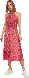 Trendyol Women Floral Print Belted A-line Halter Neck Sleeveless Midi Lined Woven Dress TWOSS20EL2536 Dress