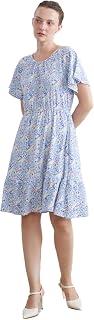 LC WAIKIKI Woman Crew Neck Floral Pleated Dress