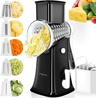 Rotary Cheese Grater, 5-in-1 Stainless Steel Hand Crank Cheese Shredder, Replaceable Blades, Cheese Slicer with Storage Box, Easy to Clean Kitchen Gadget