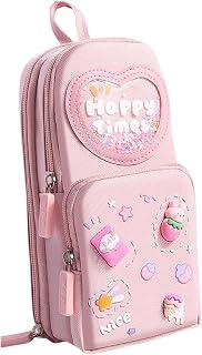 عرض حصري على Kawaii Pink Pencil Case &amp; Pencil Pouch, Cute 3 Tier Stationery Storage and Organizer, 6 Compartments Adorable Pencil Case for School Supplies, Office, and Adult, College, Stationery Storage - عروض أمازون السعودية