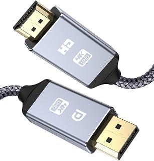 4K DisplayPort to HDMI Cable 2M, Uni-Directional DP to HDMI Connection Cable [Gold-Plated, Braided, Aluminum Shell], DP Computer to HDMI Monitor Compatible with Monitor, Projector, TV, AMD, NVIDIA