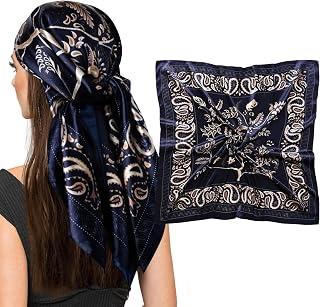 عرض حصري على 35 Inch Square Silk Like Head Scarf for Women, Fashion Silk Feeling Scarf for Hair Wrapping, Daily Wear and Sleeping at Night - عروض أمازون السعودية