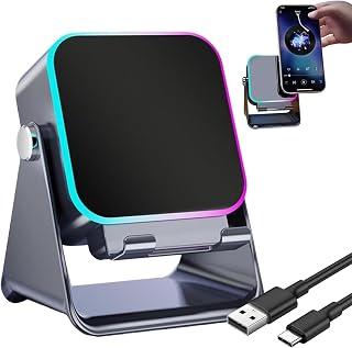 5-in-1 Induction Phone Speaker Stand - Bluetooth Speaker with Adjustable Phone Holder, Wireless Audio Amplifier, RGB Light, Desktop Sound Stand for Office Bedroom (Black)