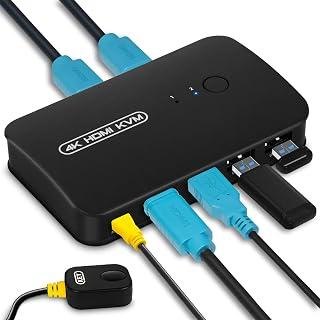 مفتاح HDMI محول USB لتشغيل 2 حاسوب يشتركا في طابعة لوحة المفاتيح وماوس وشاشة HD عالية الدقة 4K، كيبل KVM يتضمن