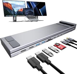 قاعدة شحن USB C، 9 في 1 شاشة مزدوجة 4K @60Hz HDMI مع 2 HDMI، 2 USB 3.0، شحن سريع بي دي 100 واط، قاعدة شحن عالمية لاجهزة اللاب توب USB C