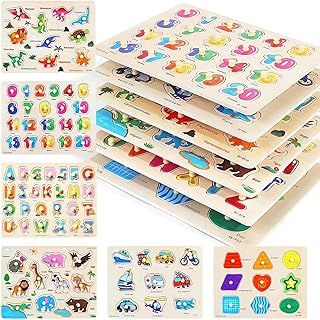 عرض حصري على Wooden Peg Puzzle for Toddlers, 6 Pack Toddler Puzzles Set for 3 4 5 Years Old (Alphabet Number Shape Animal Dinosaur Vehicle), Preschool Education Learning Puzzle Toys for Girls and Boys - عروض أمازون السعودية
