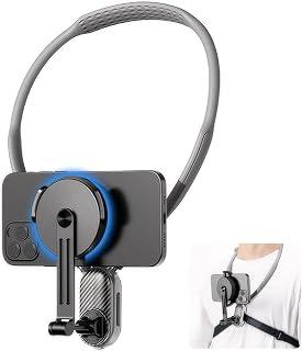 NALACAL Magnetic Neck Mount for Phones, POV Phone Holder, Neck Cell Phone Holder Stand for Vlog Video Recording Filming, Hands Free Phone Chest Mount for iPhone 15 14 13 12 Series Android Phones, Grey