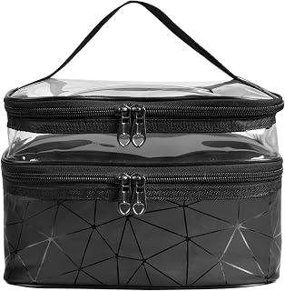 Travel Toiletry Bags Double Layer Cosmetic Bag Portable Makeup Bag Organizer Large Wash Bag Made of Waterproof Clear PVC PU with Zipper &amp; Handle for Women Girl Travel Business Daily Storage Use, Black - Amazon Egypt Deals
