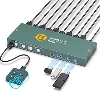 جريتشتيك محول USB 3.0 Kvm HDMI 4K عند 60Hz لـ 4 اجهزة كمبيوتر مشاركة شاشة واحدة، مفتاح Kvm 4 منافذ مع 3 منافذ USB 3.0 مشاركة الكيبورد والماوس، يدعم زر التبديل والطاقة ويو