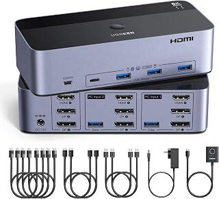 يوجرين محول كيه في ام بمنفذ HDMI بدقة 8K@60Hz و3 شاشات وجهازي كمبيوتر