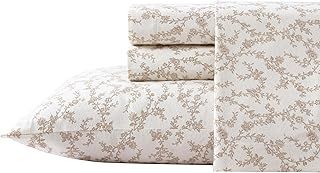 عرض حصري على Laura Ashley - King Sheet Set, Cotton Flannel Bedding, Brushed for Extra Softness &amp;amp; Comfort (Victoria Beige, King) - عروض أمازون السعودية