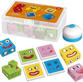 Wooden Expressions Puzzle,Wooden Puzzles Montessori IQ Puzzle,Wooden Express Toy,Cube Educational Toys for Children 3+ Years