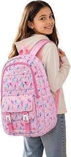 Girls School Backpack Colorful Feather Multi Pockets Lightweight
