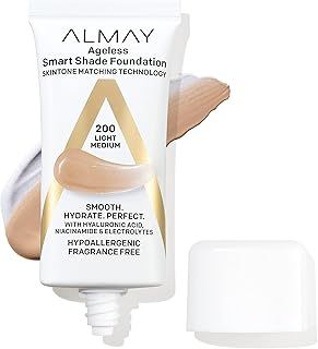 عرض حصري على Almay Anti-Aging Foundation by, Smart Shade Face Makeup with Hyaluronic Acid, Niacinamide, Vitamin C &amp; E, Hypoallergenic-Fragrance Free, 200 Light Medium, 1 Fl Oz (Pack of 1) - عروض أمازون السعودية
