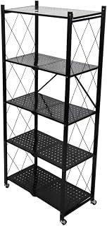 Generic 5-Shelf Foldable Modern Metal Wire Rack - Multi-Shelf Storage for Home, Closet, Kitchen, Bathroom, Garage - Heavy Duty, Adjustable, Tiered Shelf - Black