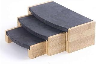 رف المجوهرات 3-Piece Jewelry rask Set Wooden Tiered Stands for Desktop(Gray)