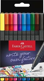Faber-Castell Grip Fine Pen 0.4mm 10 Color, The Finepen With Ink Based On Food Dyes, Washes Out Of Most Fabrics Suitable For Right And Left Handers, Assorted, F151610