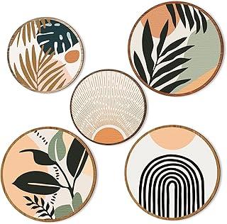 عرض حصري على Qunclay 5 Pcs Boho Wall Art Decor Wooden Living Room Bohemian Hanging Farmhouse Geometric 10'' and 8'' Aesthetic Wood Minimalist for Apartment Bedroom (Boho, Leaf) - عروض أمازون السعودية