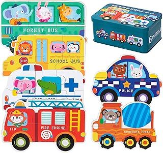 عرض حصري على Wooden Puzzles for Kids, 6 Pack Vehicle Jigsaw Puzzle Toy, Varying Degree of Difficulty Educational Learning Tool with Storage Box, Traveling Games Gift for 3 Year Old Girls &amp; Boys Toddler Children - عروض أمازون السعودية
