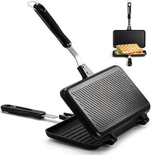 Paporich Sandwich Maker, Non-stick Grill Panini Maker Pan with Handle, Stovetop Toasted Aluminum Flip Pan Indoor Outdoor Home Kitchen Breakfast