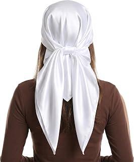 Bremorou White Head Scarves Scarf for Women Girls, Silk Satin Neck Scarf for Hair Women's Scarves, Fashion Square Bandana Purse Scarve for Handbags Sleeping Wrapping at Night (35.4 Inch/90 cm)