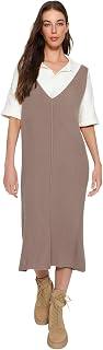 Trendyol womens Mink Maxi V-Neck Gilet Knitwear Dress Twoaw24El00011 Dress (pack of 1)