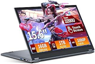 لابتوب 2 في 1 بشاشة لمس 15.6 انش رايزن R3-3200U (حتى 3.5GHz) ذاكرة RAM 16GB وSSD 1TB دوران 360 درجة FHD IPS ويندوز 11 كيبورد باضاءة خلفية نوع C RJ45 واي فاي 5 HDMI