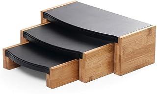 رف المجوهرات 3-Piece Jewelry rask Set Wooden Tiered Stands for Desktop(Black)