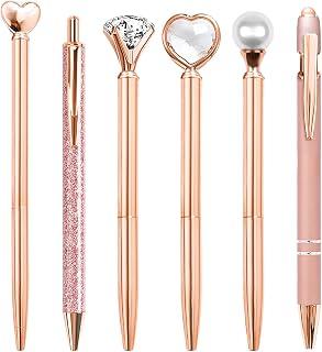 YOXMJDB Cute Pens for Women, 6 Pcs Rose Gold Pens Metal Ballpoint Pens Bulk, 1.0mm Medium Point Black Ink Pens, Office and School Supplies Cool Fun Pens Gifts for Women Teacher Nurse (Rose Gold)