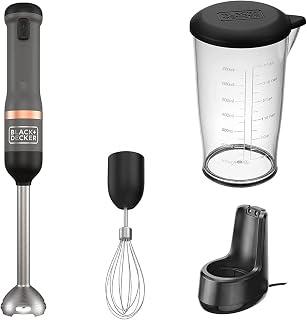 Black & Decker 7.2V Cordless Kitchen Wand/ Blender with 700ml Measuring Cup and Whisk, Includes Charging Base and Magnetic Charger, BCKM1012KB GB, Grey